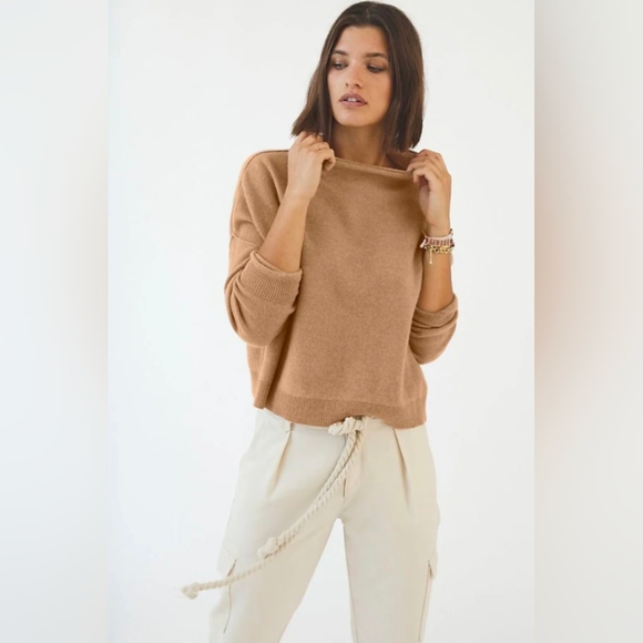Anthropologie Sweaters - Pilcro Alani XS Mock Neck Sweater Tan Camel Nude 100% Cashmere Oversized Relaxed